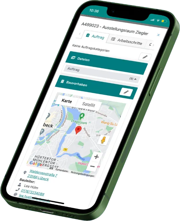 Auftragsstatus je Arbeitsschritt auf dem Smartphone, von Zuschnitt bis Endmontage