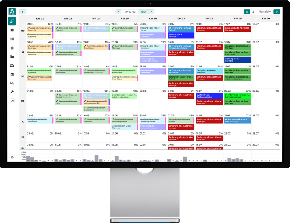 In der digitalen Plantafel behältst du den Überblick über deine Aufträge.