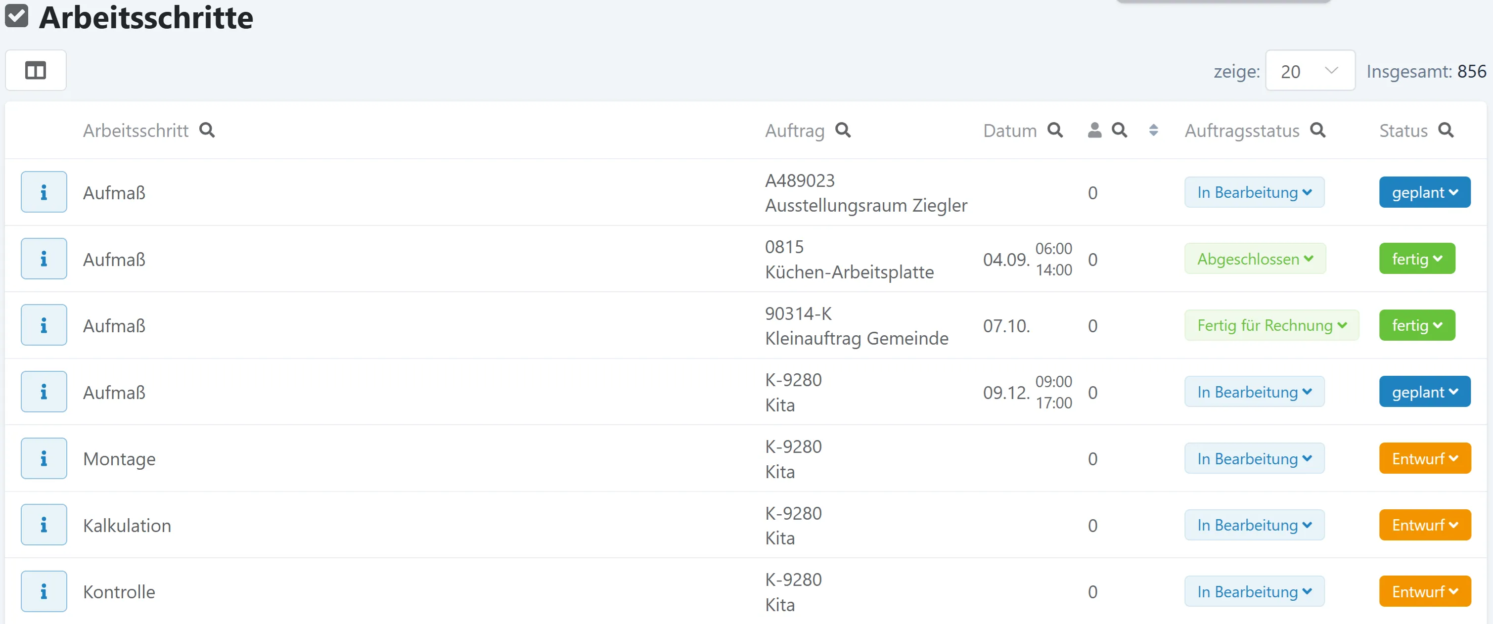 Arbeitsschrittliste