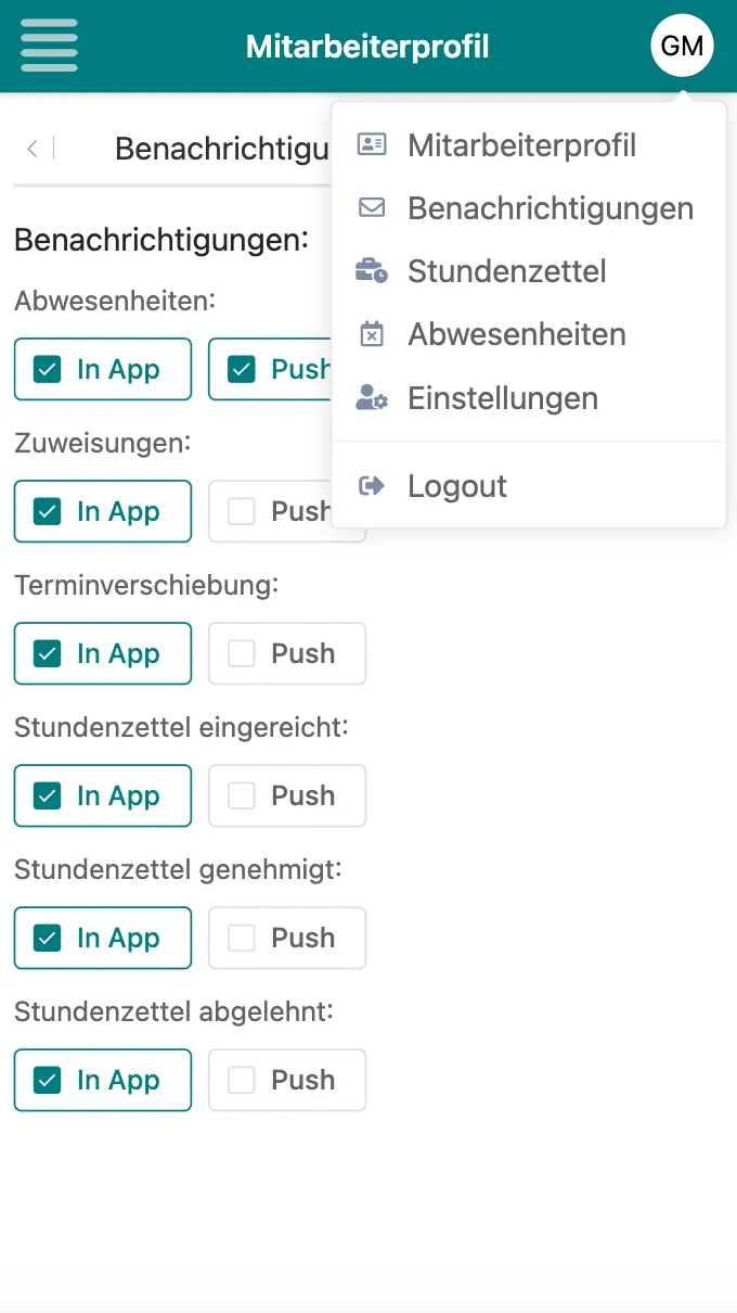 Einstellungen für Push-Benachrichtigungen